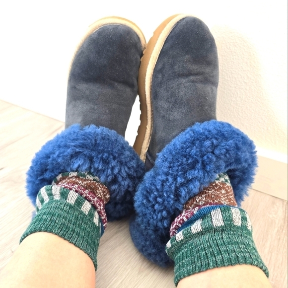 UGG | Selene Bailey II navy suede shearling lined boho slip-on boots | WMS 5 - Picture 1 of 13